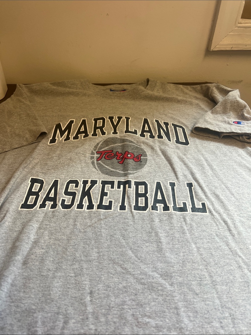 NCAA Gray Maryland Basketball Tee with Red Terps Logo